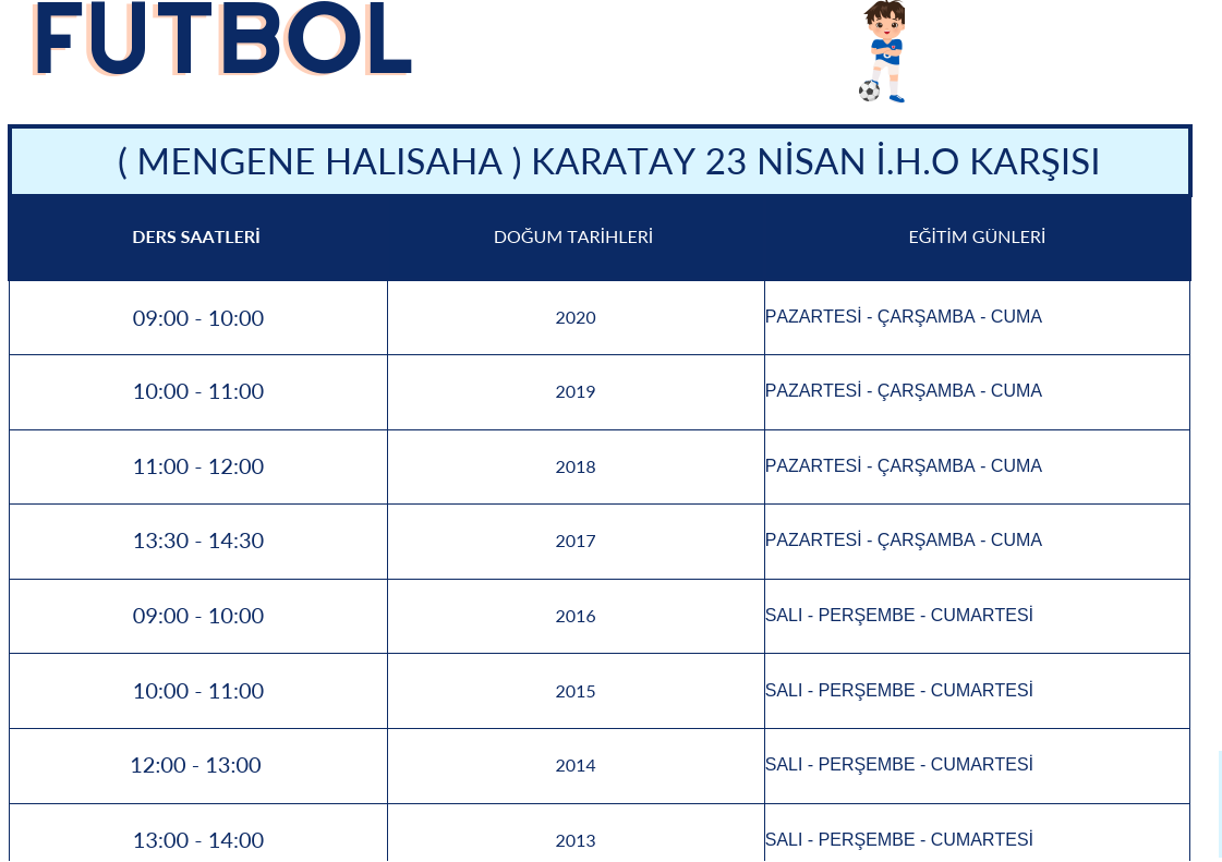 Futbol ders programı