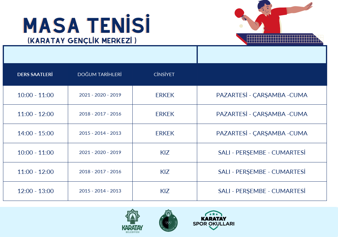 Masatenisi ders programı