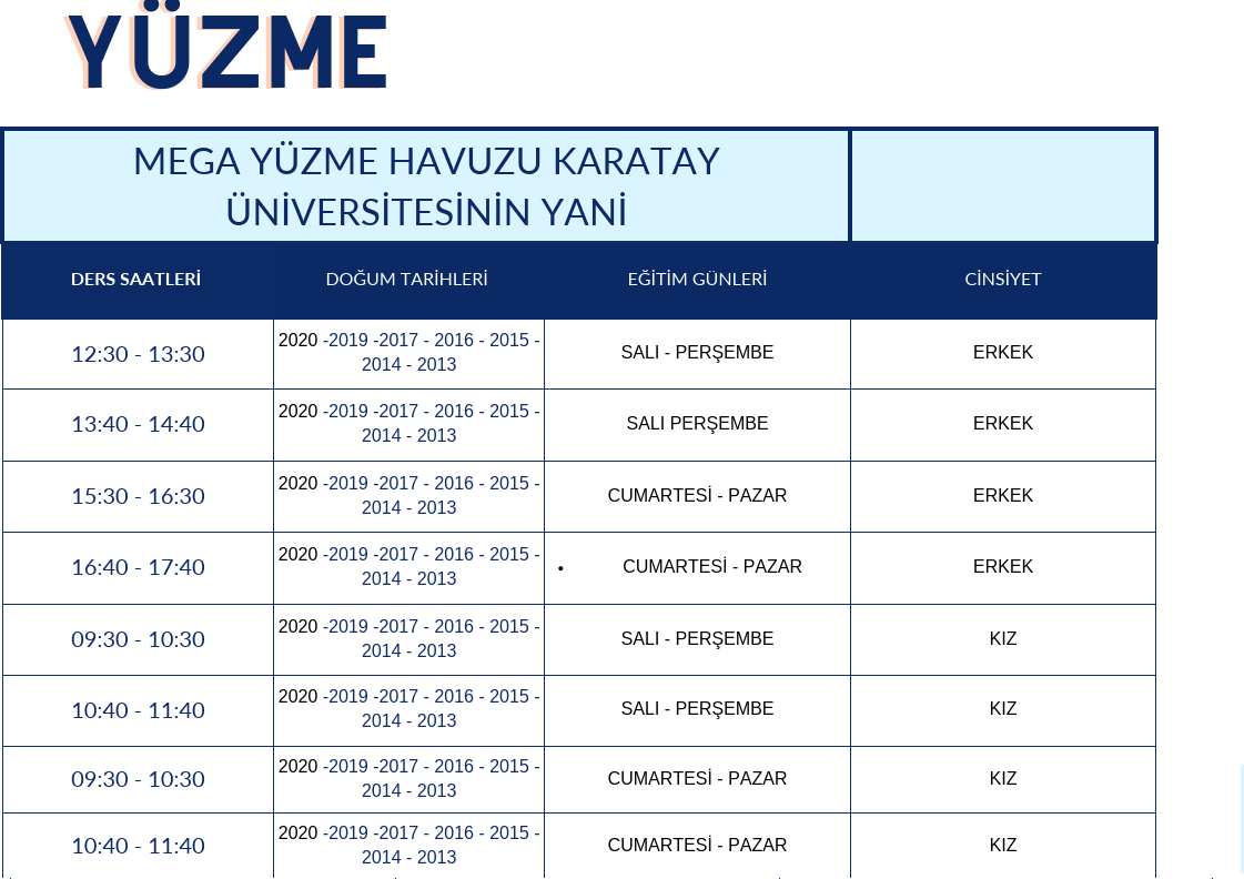 Yüzme ders programı